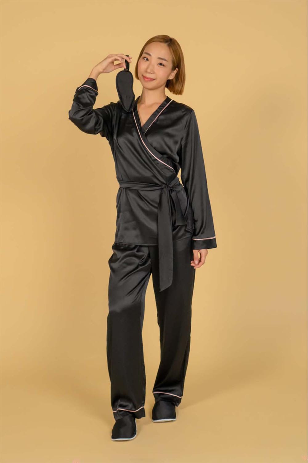 wrap around pajamas on model